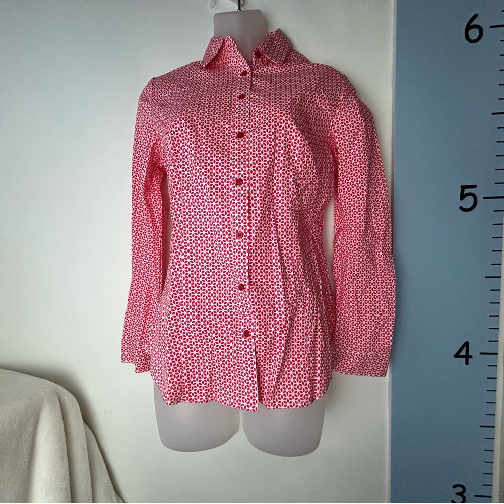 Covington Essentials Button-down Blouse Pink & White Pinwheels Small